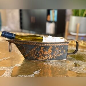 Vintage Wine Cooler toleware with Gold Accents - Black & Gold. Made in France